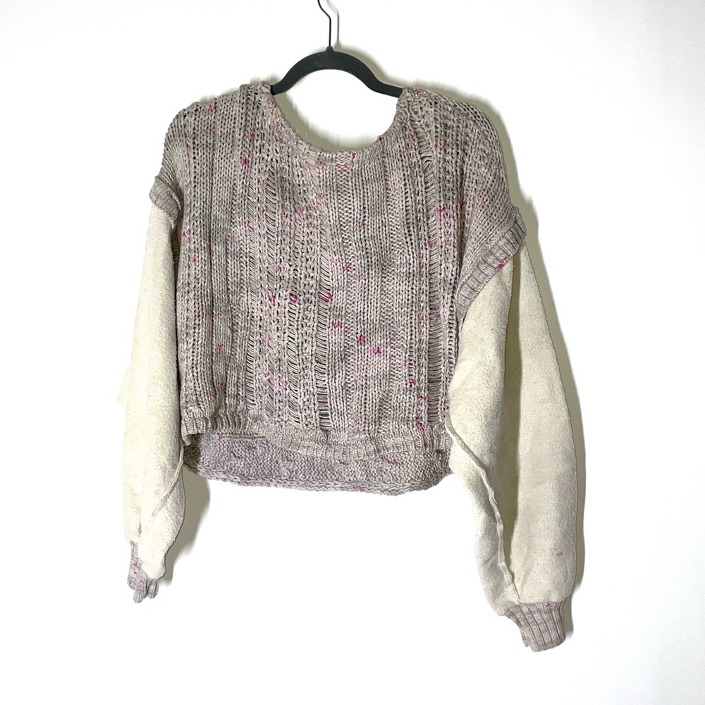 Free People Honey Cable Knit Mixed Media Pullover Sweater Size Medium - Picture 4 of 10